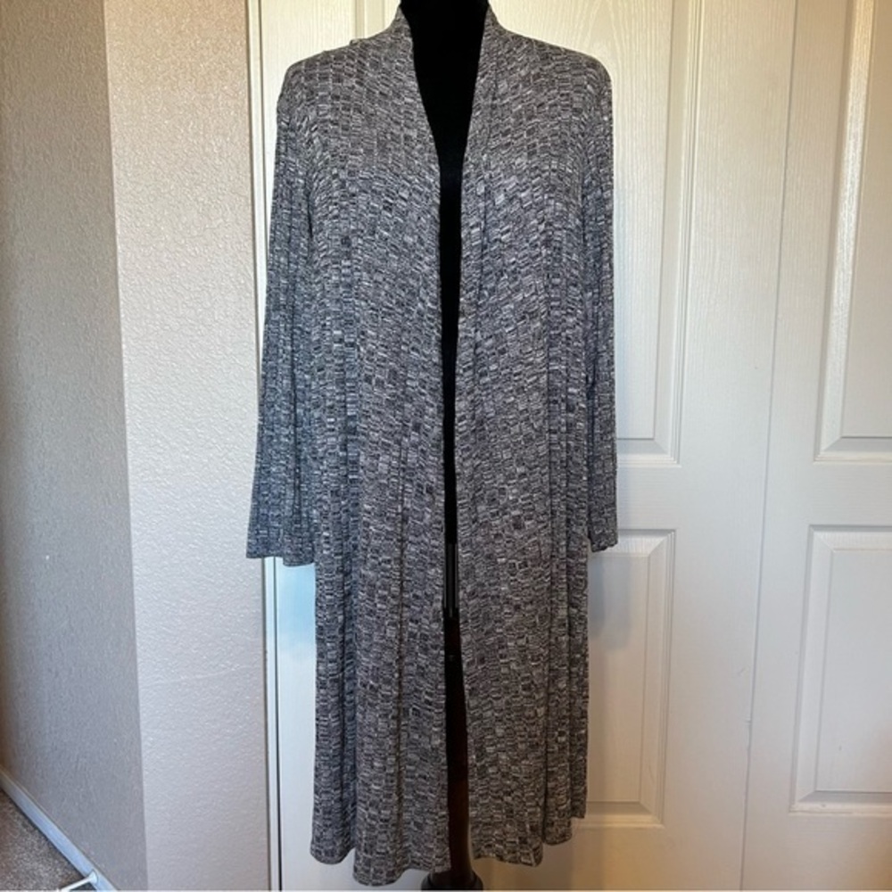 Sunday Marled Gray Long Duster Open Front Cardigan Sweater Size 1X‎